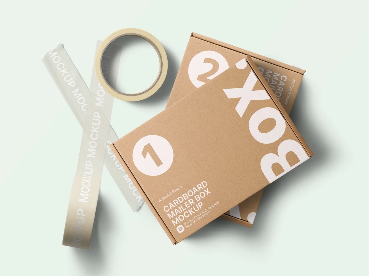 Cardboard Box Mockup With Tapes — Mockup Zone